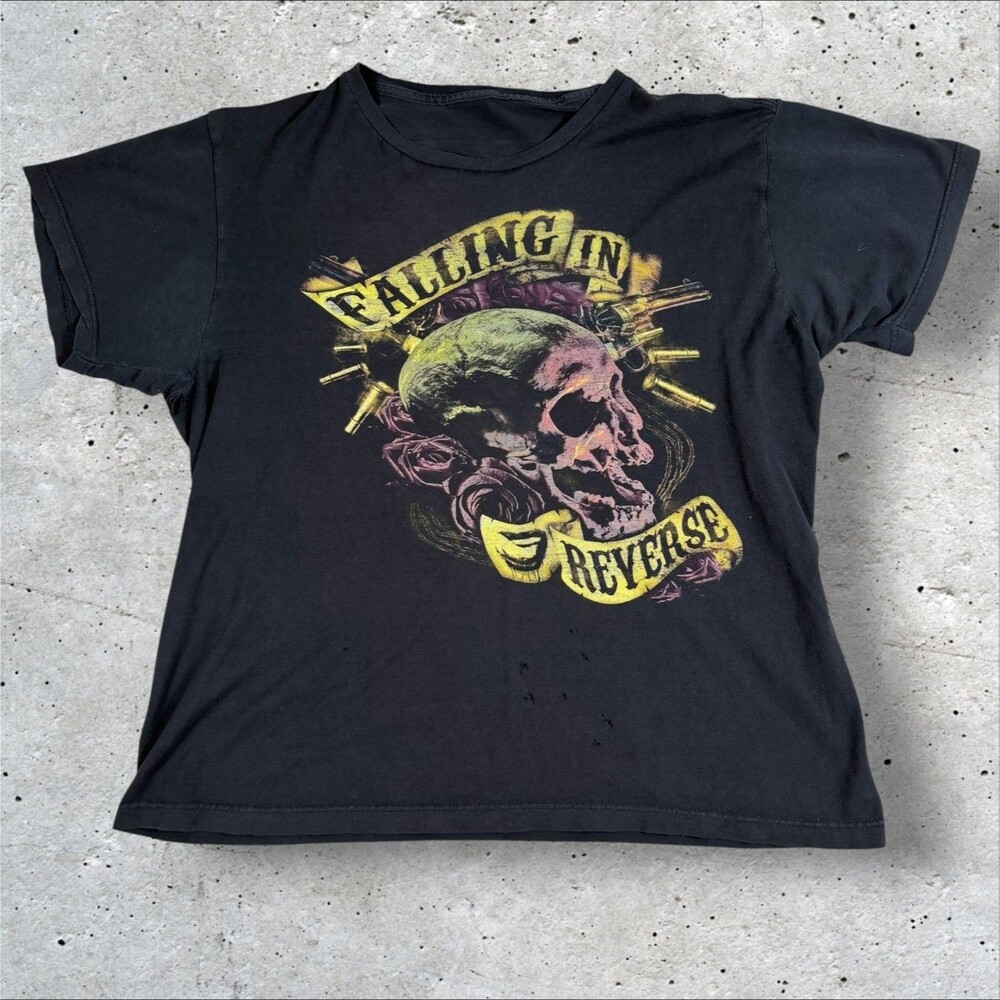Falling In Reverse Shirt Mens Large Black Rock Band Skull Distressed Graphic Tee